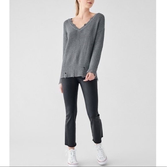 DL1961 Freeman Alley Distressed V-Neck Sweater - Picture 2 of 3